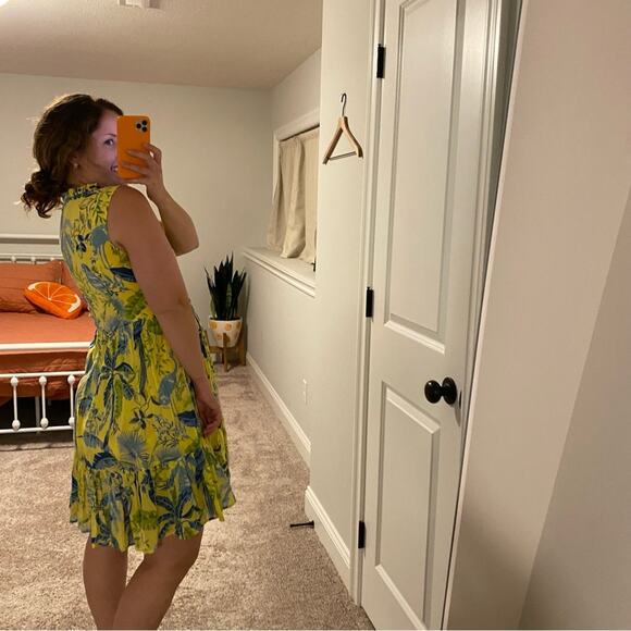 Banjanan Yellow Blue Cotton Bird Floral Mini Dress XS - Picture 2 of 11